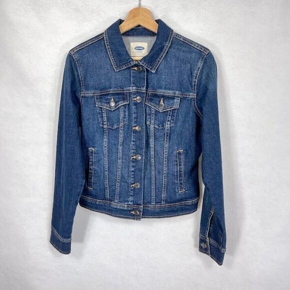 Old Navy Classic Denim Trucker Button Up Jean Jacket Dark Wash Med - Picture 2 of 7